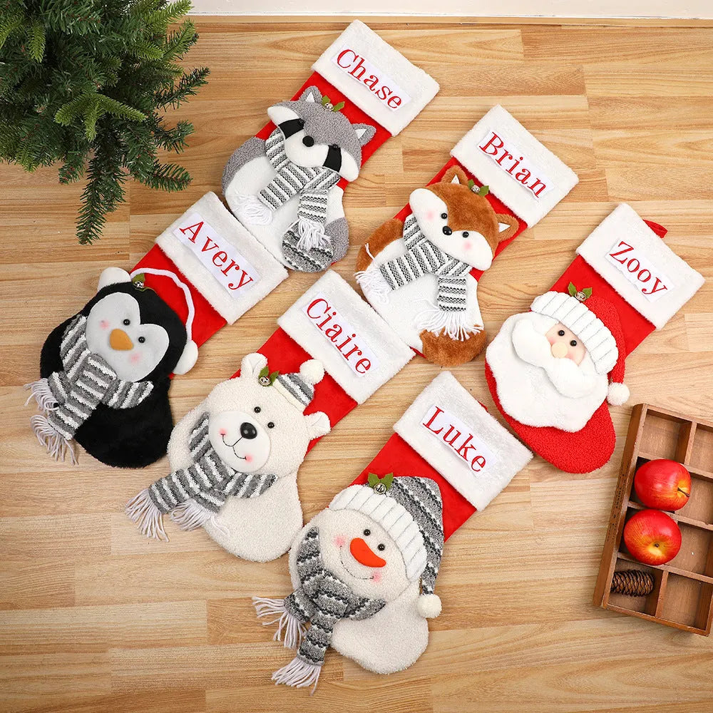 Cartoon Santa Claus cloth gift bag in Fox design with pendant, 43cm long