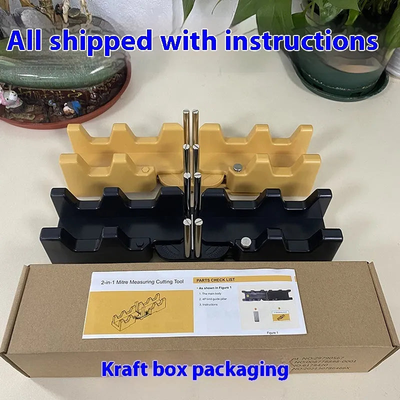 2-in-1 mitre measuring cutting tool in black and yellow with plastic ABS and stainless steel construction for household DIY trim