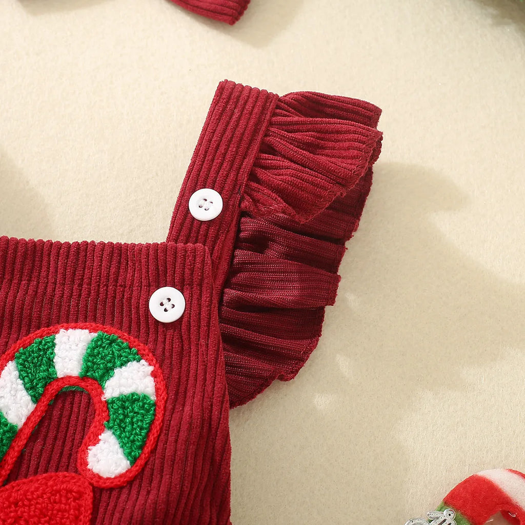 Infant and toddler red Christmas embroidered winged triangle romper in cotton, sleeveless, suitable for 70cm to 100cm height