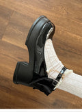 Women's black chunky heel Mary Jane shoes with round toe and mid-cut instep on a white background.