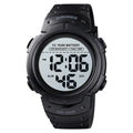 Men's army green outdoor sports watch with circular 47mm dial, luminous LED display, and PU strap